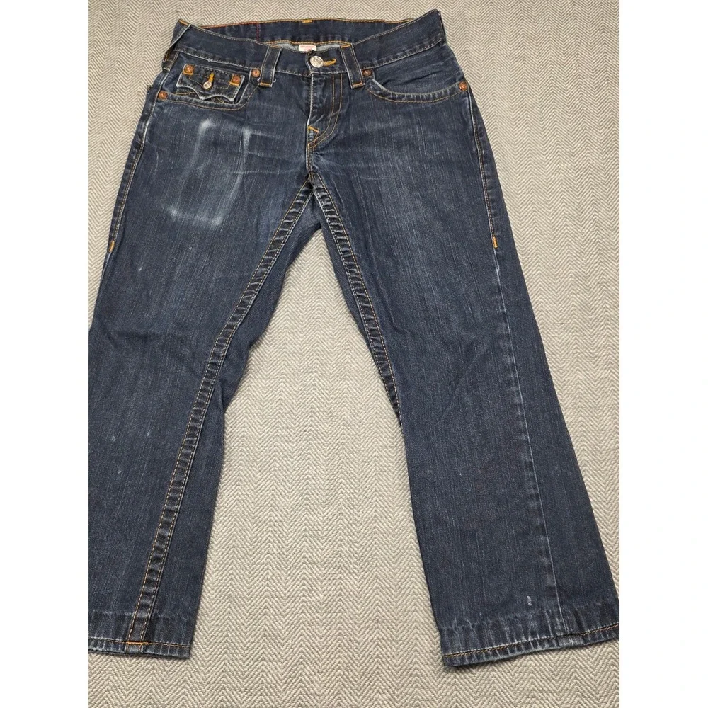 True Religion Mens Section Straight Dark Wash Jeans 29 Horseshoe Stitch‎ Blue